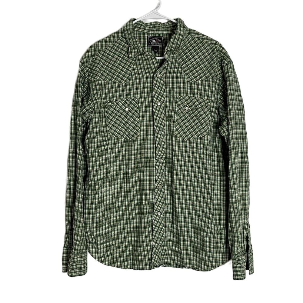 RLX Ralph Lauren Green and White Plaid Long Sleeve Button Down Shirt XL
